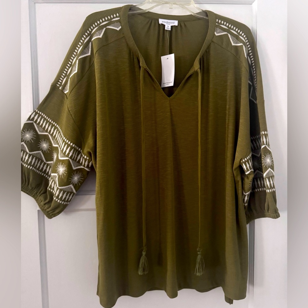 Westbound - Anthropology Size 1X Olive Green with Embroidered detailing